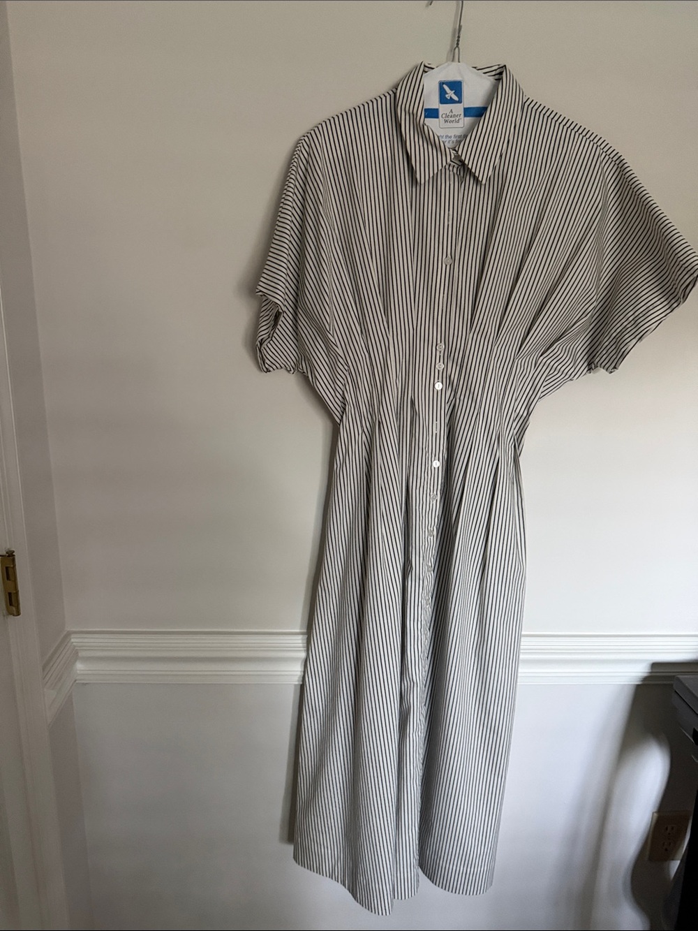 Women's Black & White Striped Midi Shirt Dress